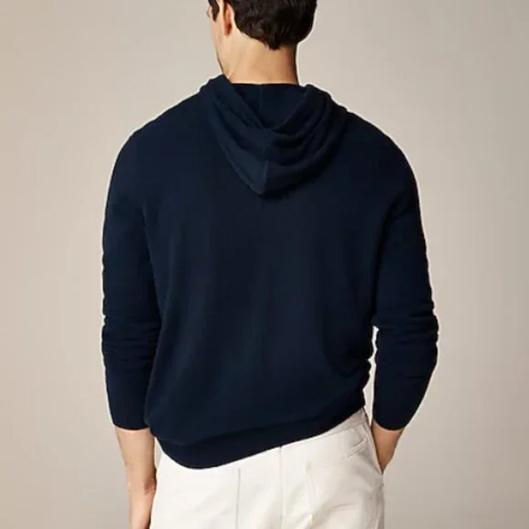 J CREW Midweight 100% Cashmere Navy Blue Hoodie Pullover Sweater Unisex - Picture 3 of 11